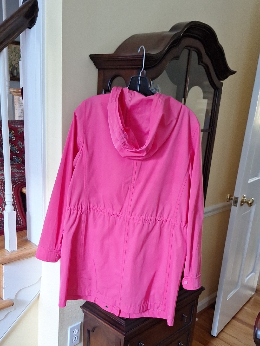 Talbots Hot Pink Hooded Anorak Trench Rain Coat, Size M, Like New - Picture 3 of 5